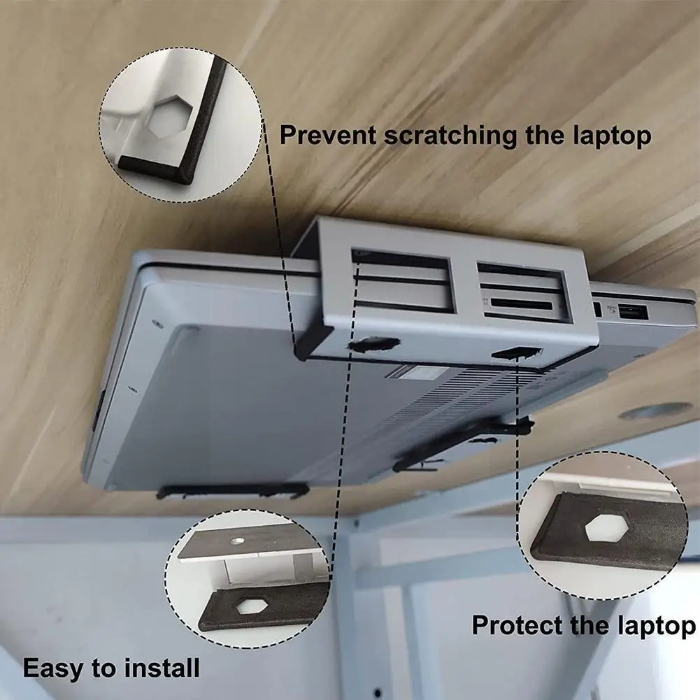 Under the Desk Notebook Storage Bracket Keep Notebook Safe Tablet Desk Organized Stand Laptop Holder for Macbook Pro I8F7