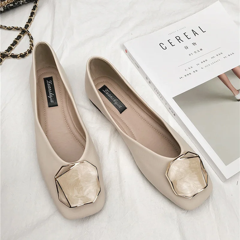 2021 Spring New Women Flats Summer Flat Bottom Casual Shoes Solid Color Lady Working Shoes 31 32 33 43 44 45 46 Big Size Apricot