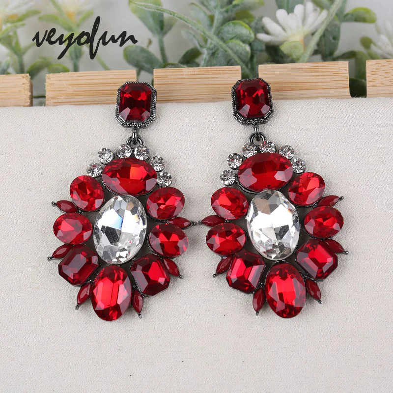 Veyofun Luxury Round Crystal Drop Earrings Party Bridal Dangle Earrings Fashion Jewelry for Women New Gift