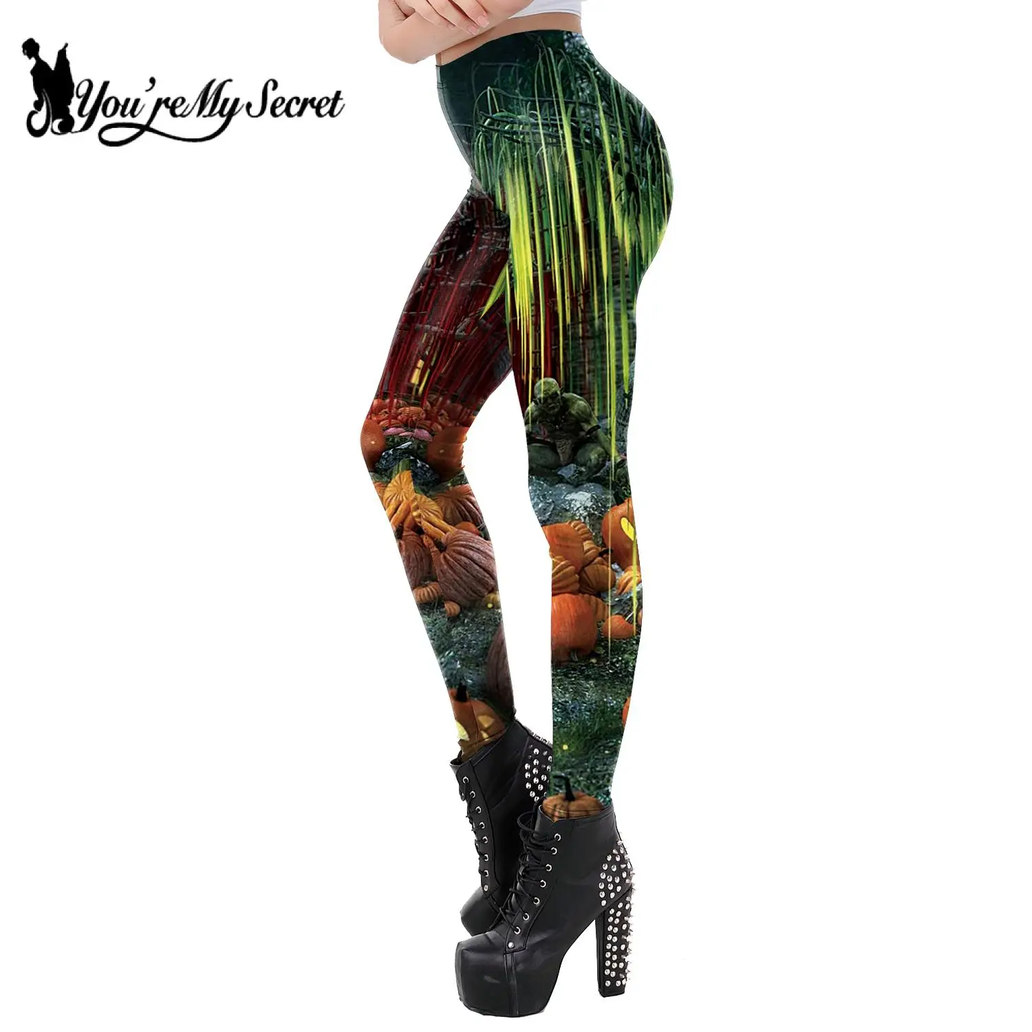 

[You're My Secret] Leggings Halloween Day Sexy Women Sexy Tight Leggings Ghost Skull Pumpkin Print Long Pants Workout Legging