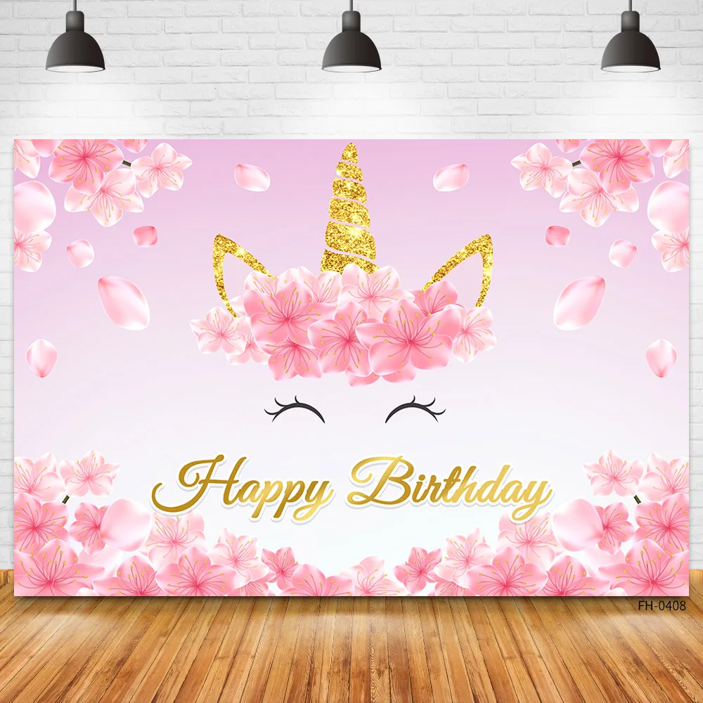 Custom Name Unicorn Flowers Banner Backgrounds For Photo Studio Glitters Birthday Party Baby Shower Girls Photography Backdrops