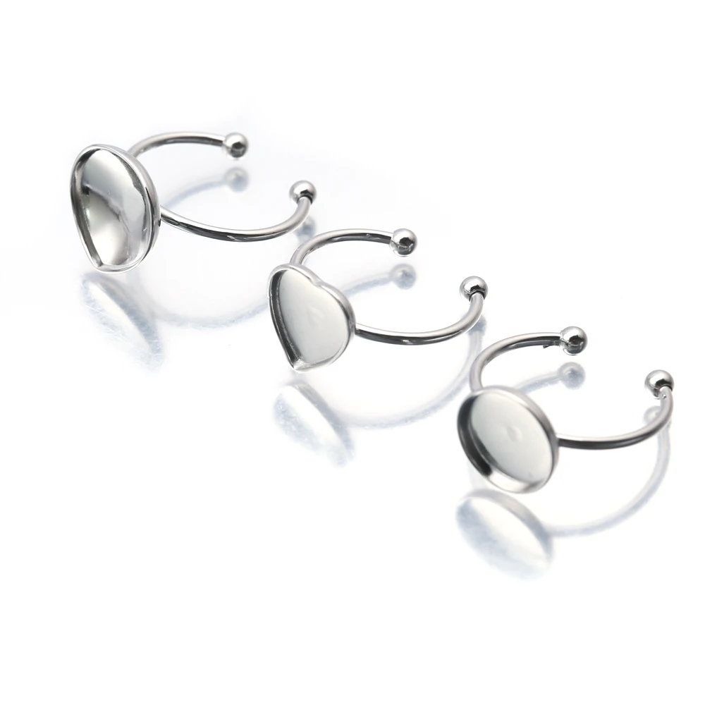 5Pcs/Lot Stainless Steel Adjustable Cabochons Rings Base Bezel Settings Beads Ball Finger-Ring Supplies Diy For Jewelry Making