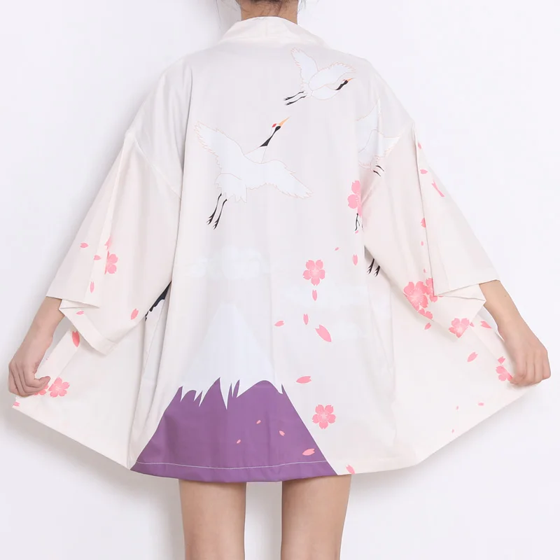 Japanese Kimono Cherry Print Yukata Women Kimono Shirt Tops Casual Harajuku Female Kimonos Kawaii Kimono Asian Cosplay Costume