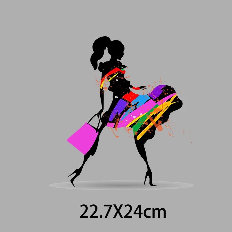 Fashion Dress Girl Iron On Heat Transfer VOGUE Lady Thermal Hot Vinyl Stickers T-shirt Clothes DIY Patches For Clothing Sticker