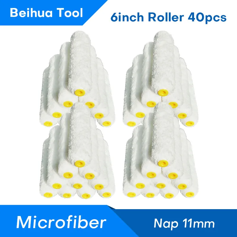 40PCS/Set 6inch Mini Paint Roller Brush Microfiber Nap 11mm Length 150mm Small Roller Cover for Wall Decoration Painting Tools