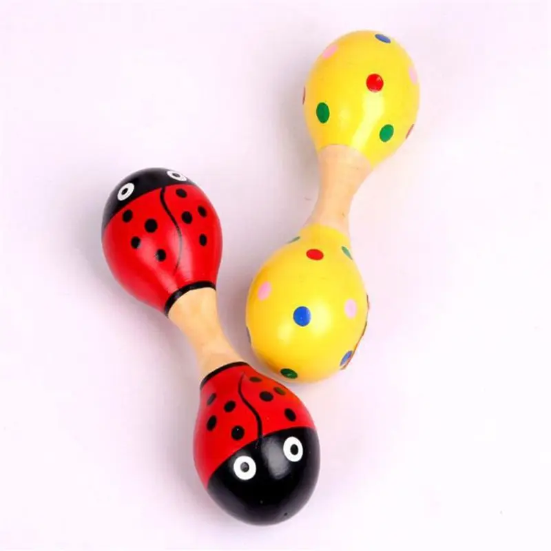 C5AA Double Head Colorful Wooden Maracas Baby Child Musical Instrument Rattle Shaker For Party Toy