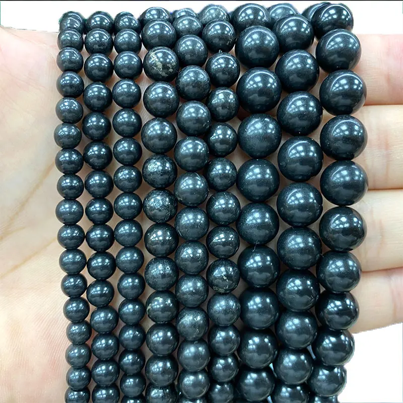 Fine 100% Natural Stone AAA Black Amulet Shungite Round Gemstone Beads For Jewelry Making DIY Bracelet Necklace 4/6/8/10/12MM