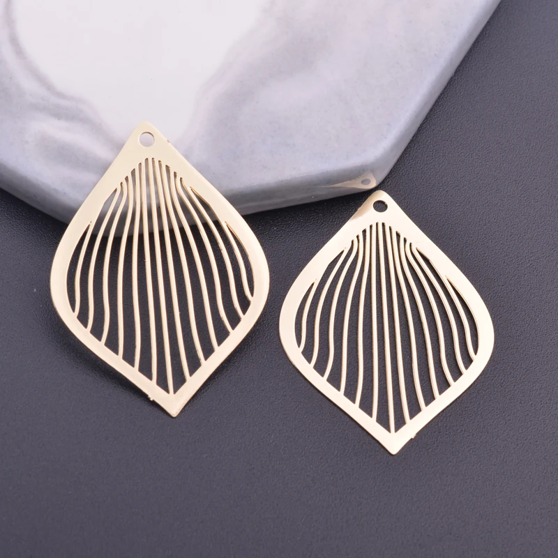 6pcs 28*38mm Filigree Charms Diy Jewelry Earring Rose Light Gold Color Thin Pendant DIY Jewelry Making