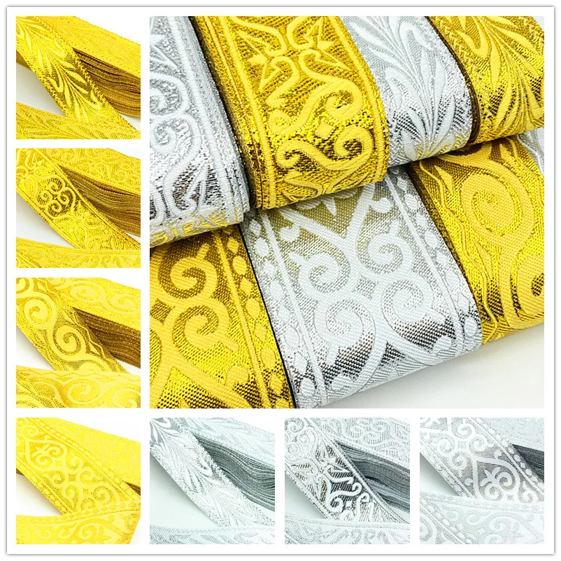 7 Yards Gold Silver Vintage Ethnic Embroidery Lace Ribbon Boho  Trim DIY Clothes Bag Accessories Embroidered Fabric #RoLi