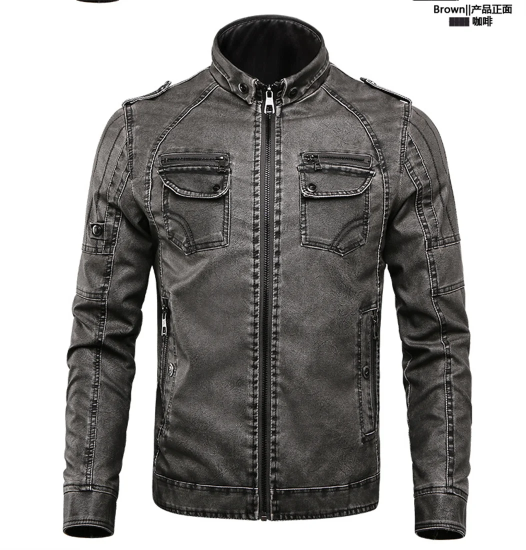 

Autumn and winter Nice men's leather clothes fashion leisure US leather clothes Plush washed jacket