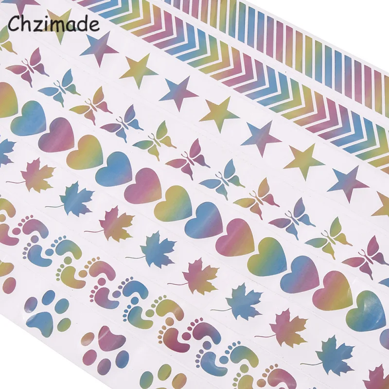 Chzimade 1Mx3cm Colorful Star Footprint Reflective Sticker Tapes Heat-transfered Vinyl Film For DIY Iron On Garment Sewing Craft