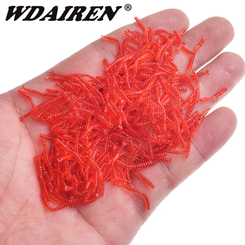 50 or 200pcs Lifelike Red Worm Soft Lure Earthworm Winter Rock Fishing Silicone Artificial Bait Fishy Shrimp Additive Bass Carp