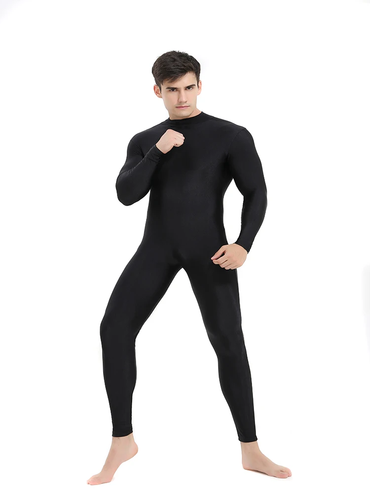 Speerise Mens Black Turtleneck Spandex Long Sleeve Unitard Unisex Full Length Ballet Bodysuit Footless Dancewear Costum