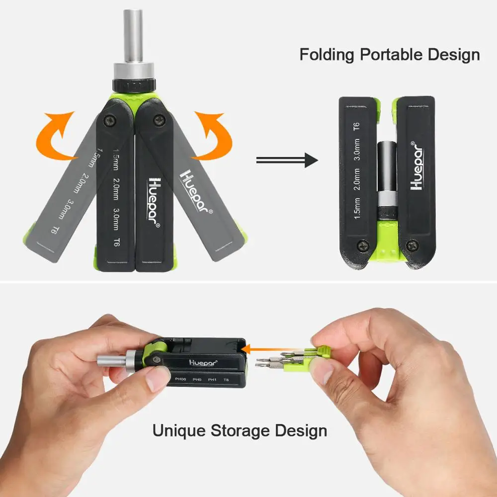 Imagem -05 - Huepar Multi-bit Catraca Precisão Chave de Fenda Conjunto 8-em1 Mecanismo de Carga Rápida Kit Chave de Fenda Ferramenta de Reparo Dobrável para Telefones pc