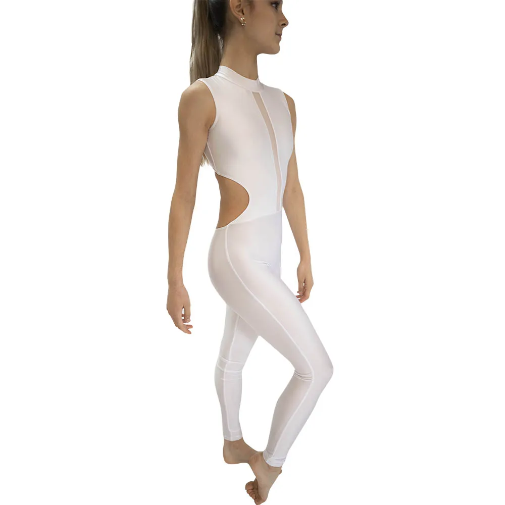 Nylonlycra ตาข่ายเสื้อคอเต่าแขนกุดเต้นรำ Unitards Gymanstics ยาวบอดี้สูทเด็กผู้ใหญ่ขนาด13สี