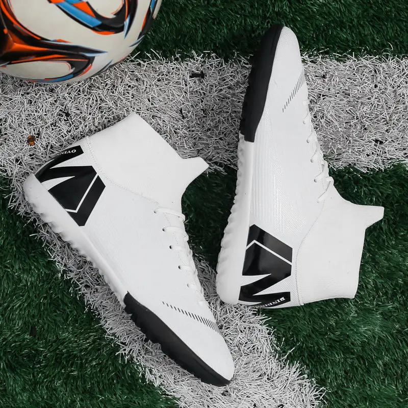 Hot Sale Men High Ankle Football Boots Soccer Cleats Turf Shoes White Soccer Shoes Indoor Futsal Sneakers Chaussure Football