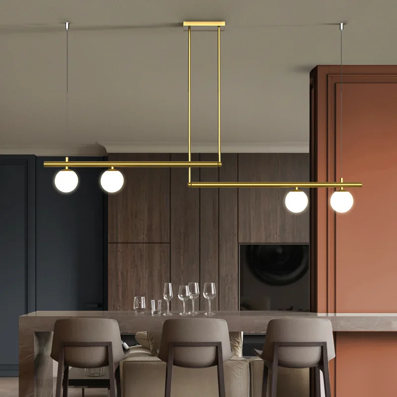 Goud Metaal Led Kroonluchter Restaurant Keuken Hanglamp Wit Glas 110-240V Bar Coffeeshop Hanglamp Home Verlichting