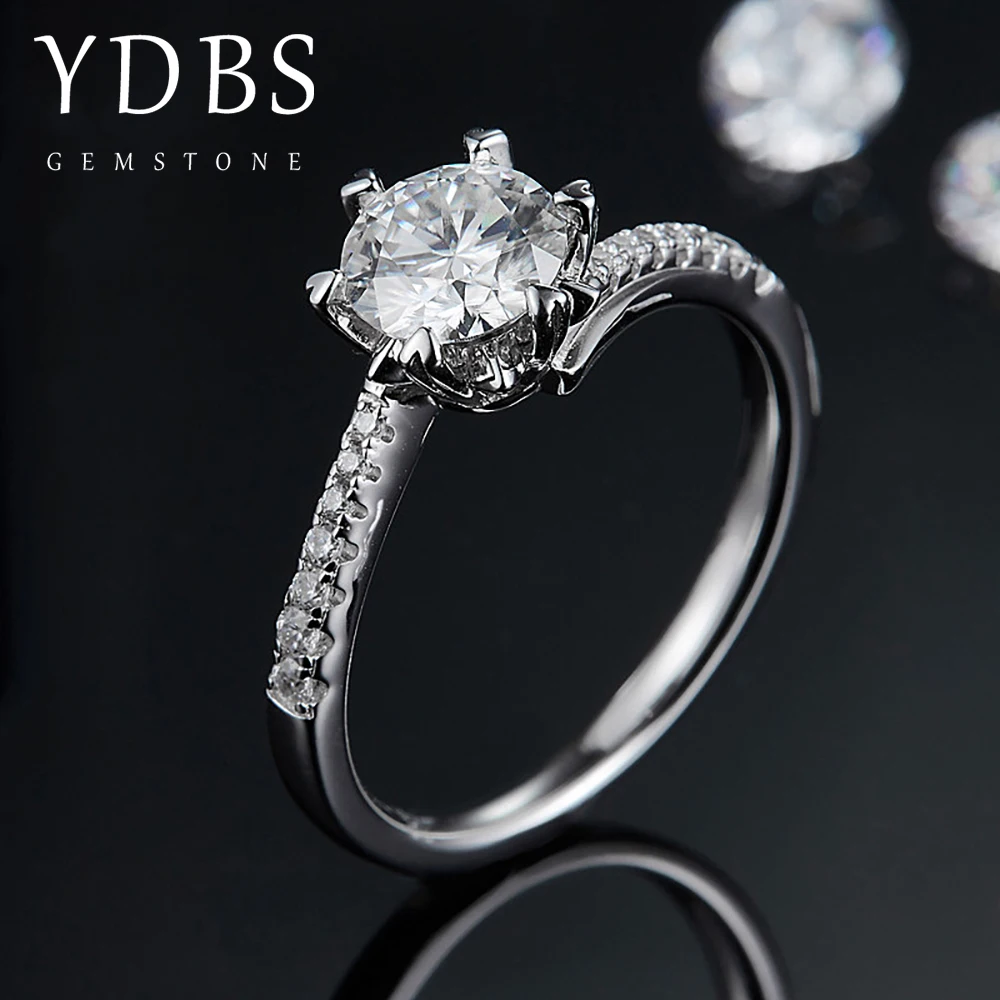 

YDBS 1.0ct 6.5mm Round Cut DF VVS1 Moissanite 925 Silver Ring Diamond Test Passed Fashion Love Fashion Girlfriend Gift