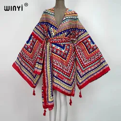 WINYI 2021 America Summer Women Cardigan stitch robe Cocktail sexcy Boho Maxi African Holiday Batwing Sleeve cotton feeling Robe