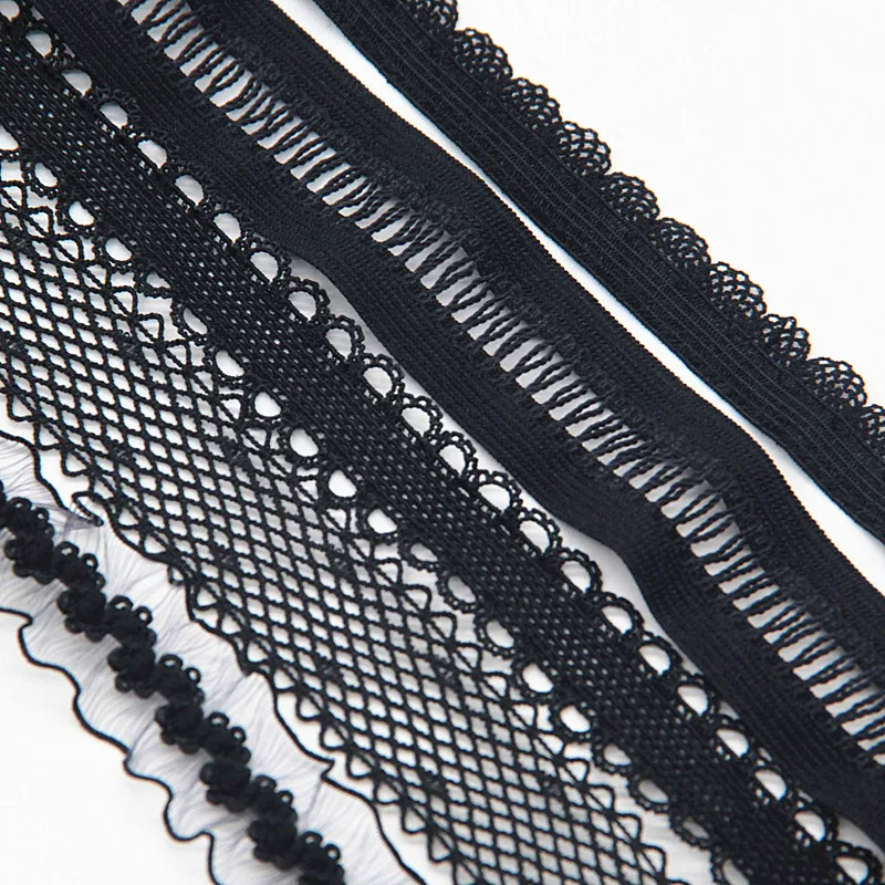 Black Mesh Net Lace Trim Elastic Bands Sewing Clothes Rubber Band Stretch Ribbon Riband Tape Hair Band DIY Bra Pants Waist 2M