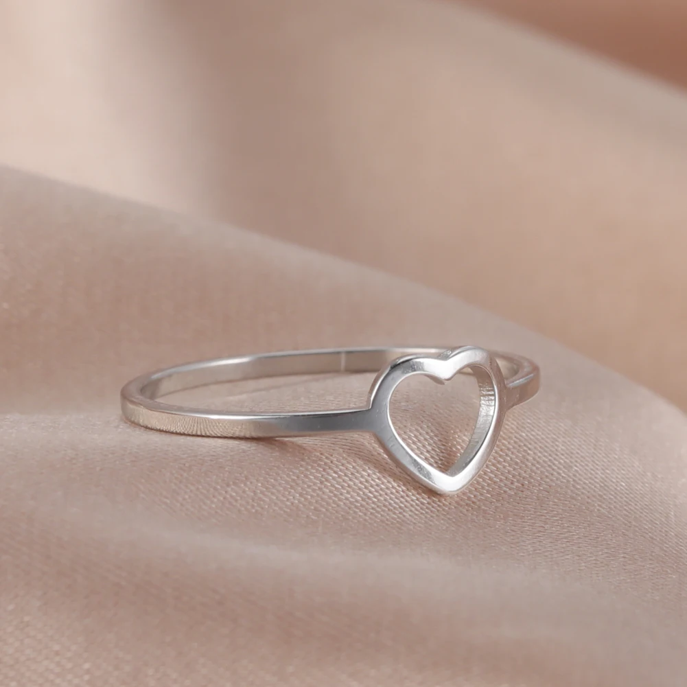 Skyrim New Simple Hollow Heart Rings for Women Stainless Steel Minimalist Finger Ring Jewelry Engagement Anniversary Gifts