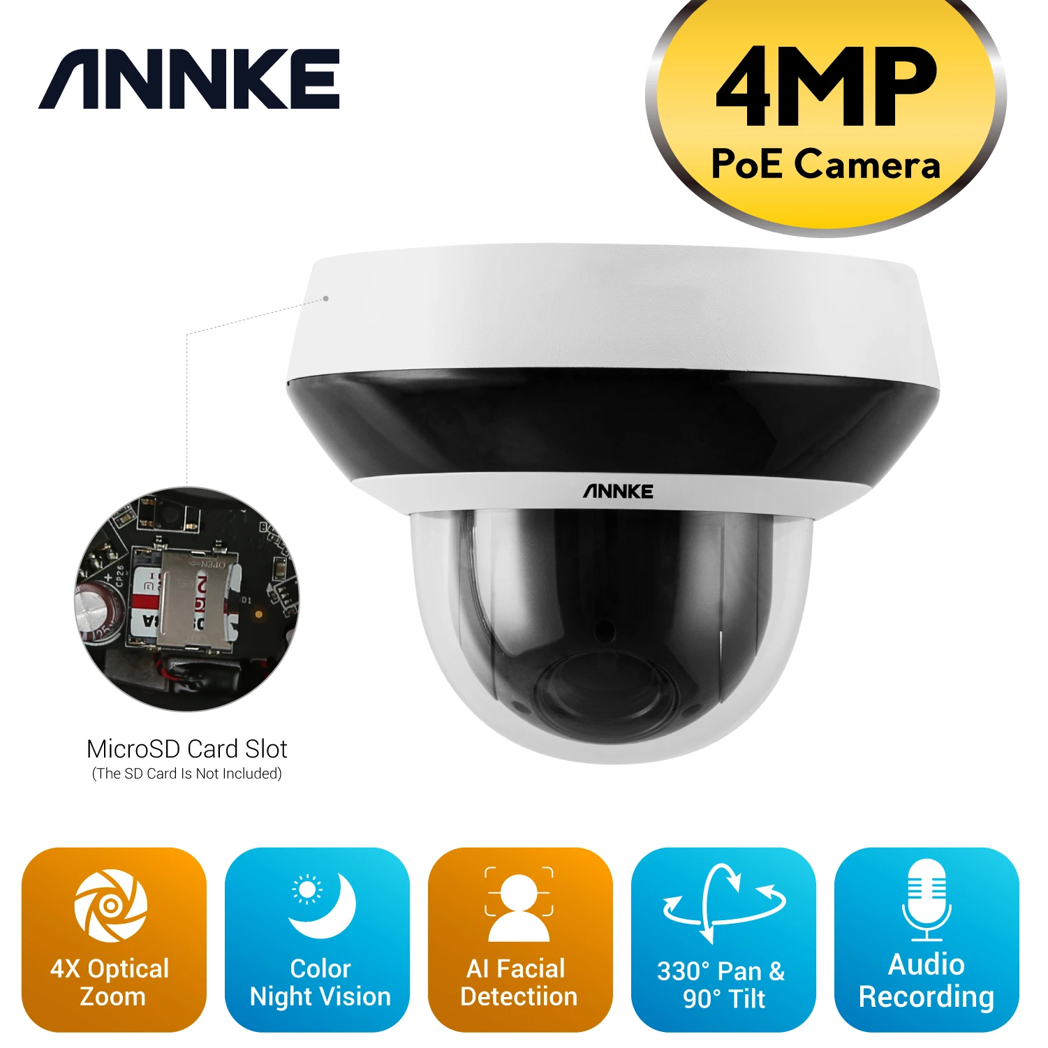 Annke 4MP ซูเปอร์ HD POE Network PTZ นิรภัย IP พร้อม H.265ซูมออปติคอลขนาด2.8-12มม. 4X + กล้อง IP กลางแจ้งในร่ม