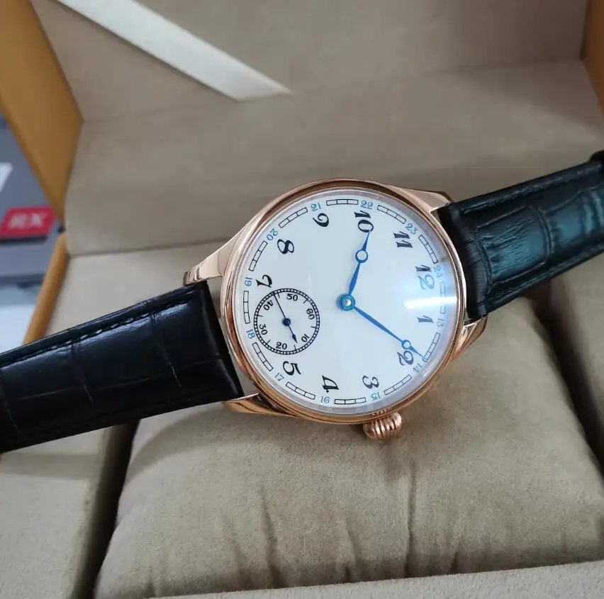 GEERVO No logo 41mm Rose gold case White dial blue hand Manual mechanical men's Watch Mineral glass & sapphire crystal