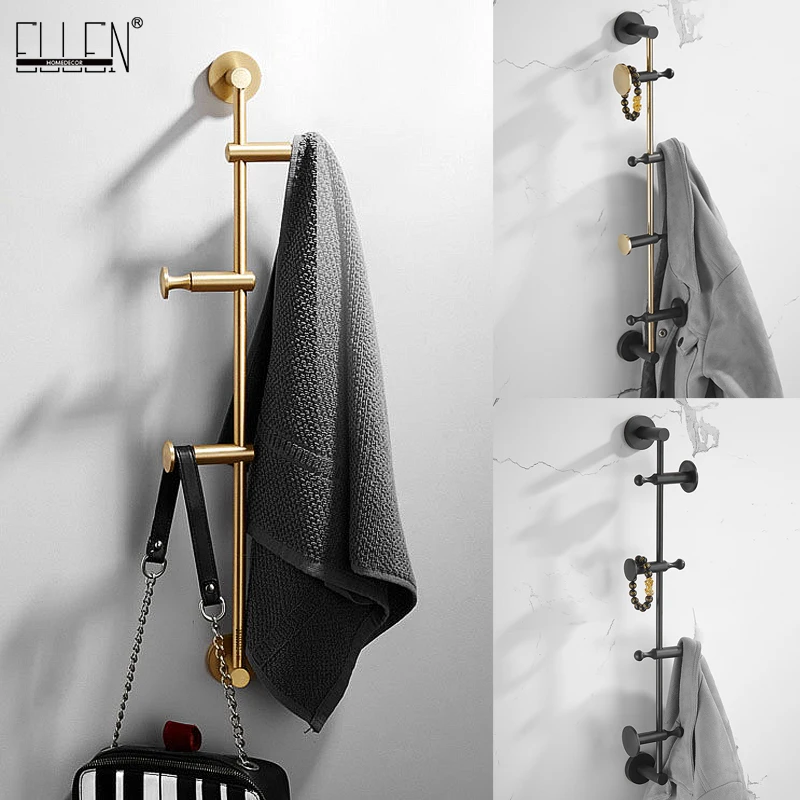 ELLEN Rotating Towel Hook Bathroom Hardware Bedroom Cloth Hanger Wall Coat Rack Black Gold Finished ELS05