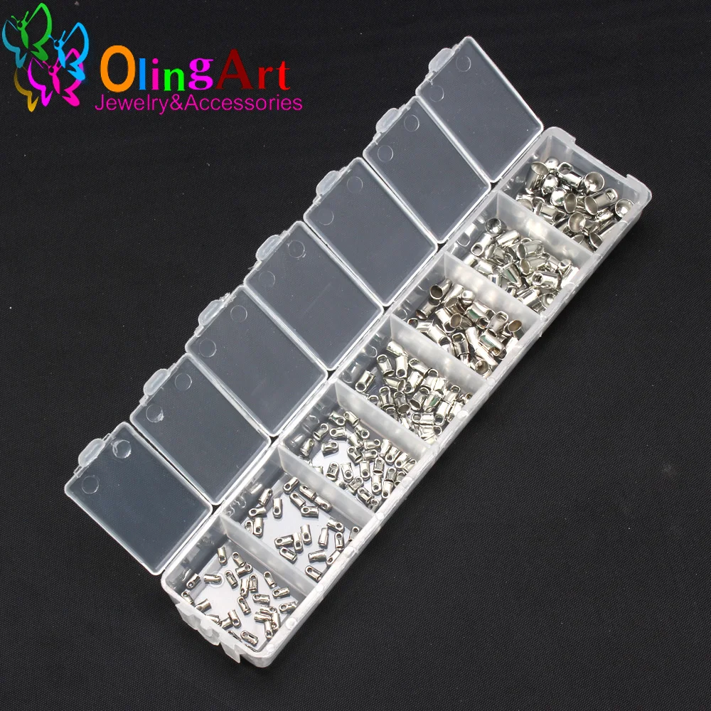 

OlingArt 1.2-4.2mm 1set (180pcs) Round Leather Cord Multi size tongue Buckle Clasps Hooks DIY necklace End Caps Jewelry making