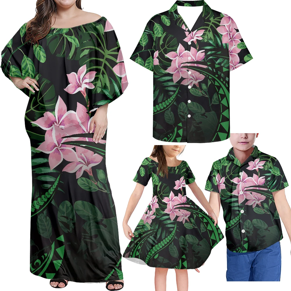 HYCOOL Dropshipping Fashion Party 4pcs Family Matching Outfits Hawaiian Vacation Floral Mommy And Me Clothes Mother And Son Suit