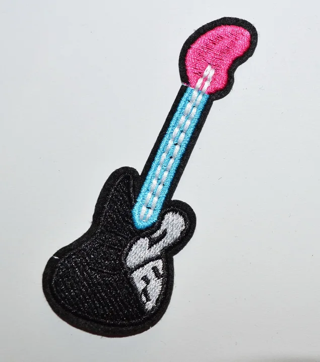 

Hot! Guitar Punk Rock Blue Black Pink Creative Badges Amazing Embroidered Iron on Patch Applique (≈ 3.5 * 9.5 cm)