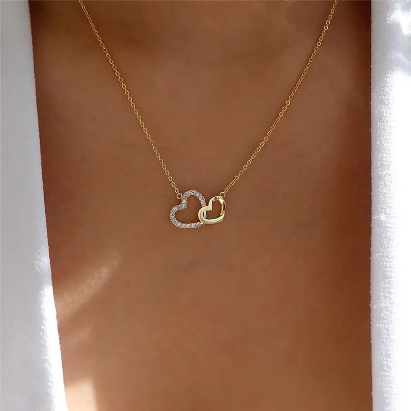 Romantic Simple Small Heart-shaped Necklaces Exquisite Crystal Zircon Pendant Gold Color Clavicle Chain Women\'s Wedding Jewelry