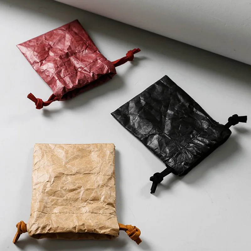 Eco Friendly Waterproof Kraft Tyvek Paper Drawstring Bag Makeup Cosmetic Dupont Pouches  Jewelry Dust Sack