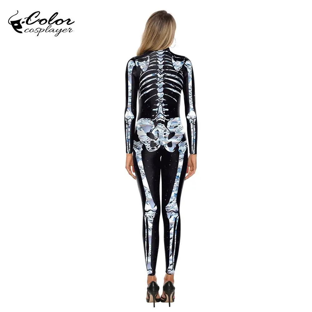 Color Cosplay Rose Skeleton Halloween Costume Bodysuit for Women Purim Carnival Party Cosplay Custome One Piece Jumpsuit