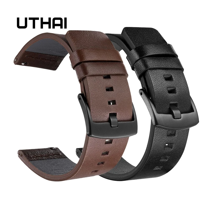 UTHAI Genuine Leather Watch band Strap for Samsung Galaxy Watch 42 46mm Gear S3 Sport WatchBand Quick Release 18 20 22 24mm,Z26