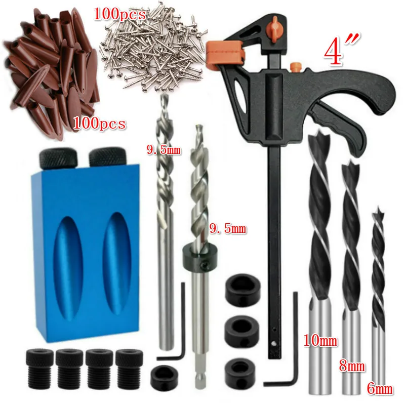Holzbearbeitung Tasche Loch Jig Kit 6/8/10mm Winkel Drill Guide Set Loch Puncher Locator Jig Bohrer bit Set für DIY Zimmerei Werkzeuge – Detail 1