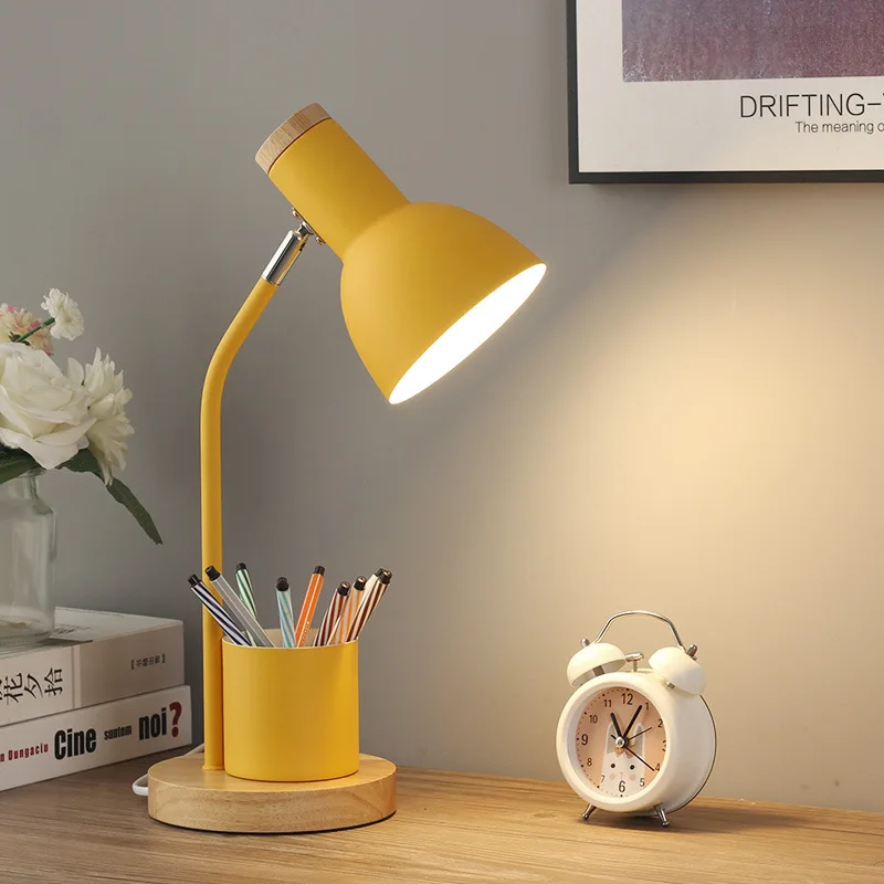 Moderm Led Desk Lamp with Pen Holder Eye Protection College Student Desk Plug In Decor Bedroom Bedside Study Reading Table Lamp