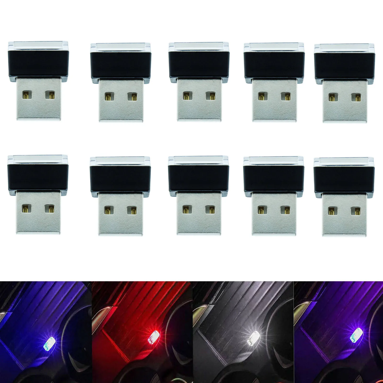 10X Flexible Mini USB 5V LED Light Colorful Night Light Lamp For Car Atmosphere Lamp Bright Accessory Distinctive Lights Effect