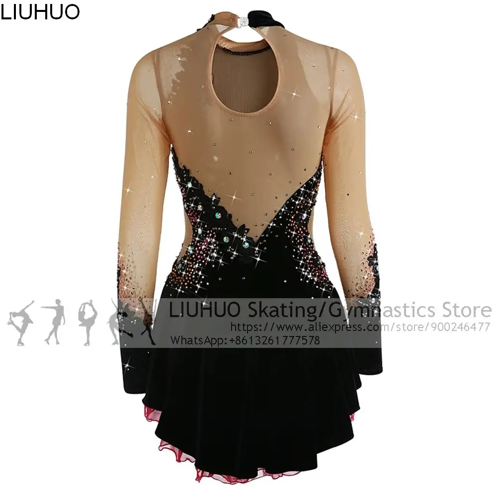 Figure Skating Dress Women Girls Velvet Rhinestones Competitions Dress Teens Kids Rhythmic Performance Ice Skating Dress