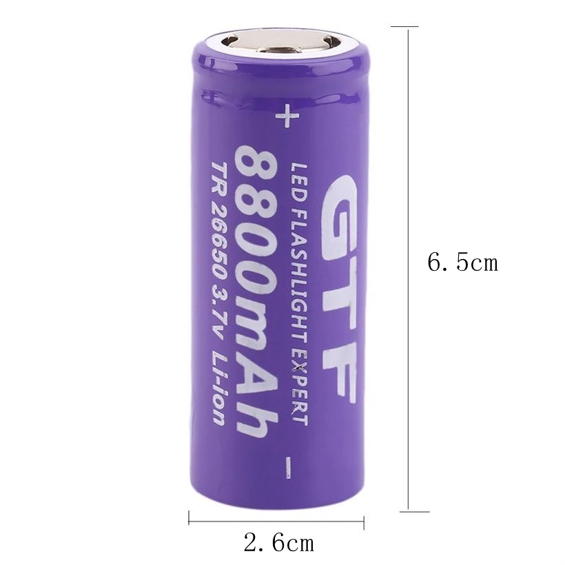 Bateria recarregável Li-ion para lanterna LED, bateria da tocha, GTF 26650, 8800mAh, 3.7V