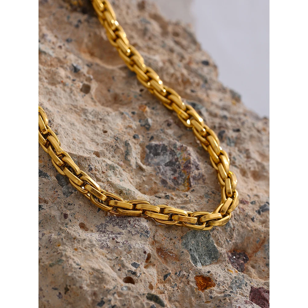 Yhpup Stainless Steel Chain Necklace New Metal Texture 18 K Plated Fashion Necklace Waterproof Jewelry Bijoux Femme
