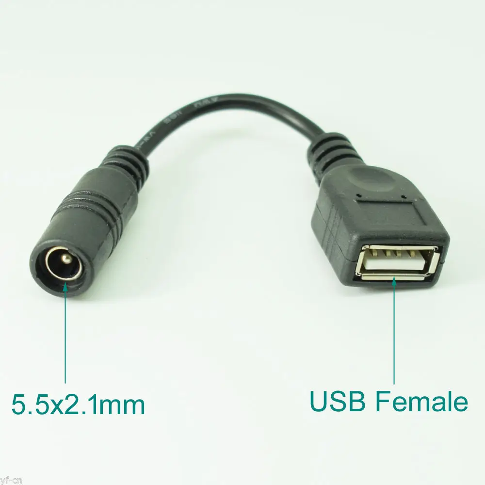 1 peça 12cm dc power 2.1x5.5mm jack fêmea para usb 2.0 fêmea jack cabo adaptador