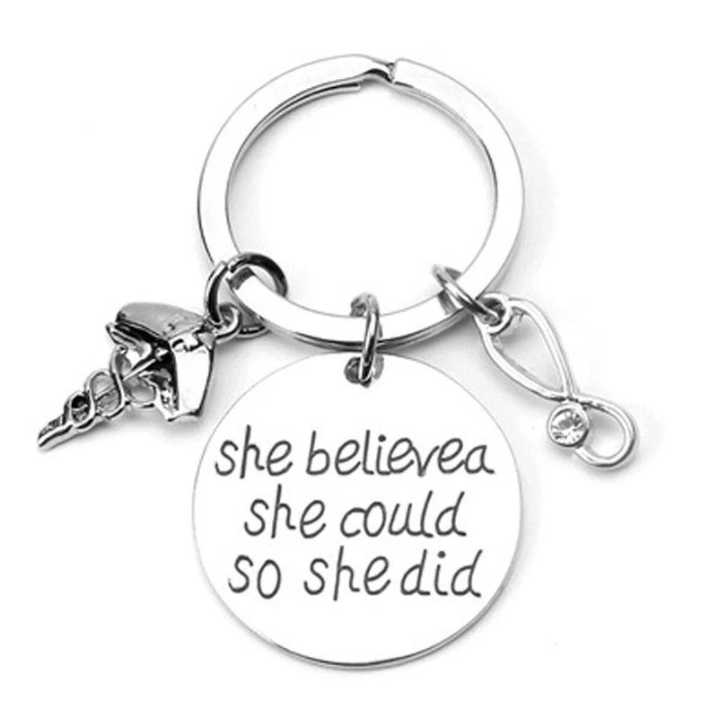 

She Belived She Could So She Did Nurse Nursing Keychain Jewelry Gifts Perfect Nurses Appreciation Gift for Birthday Graduation