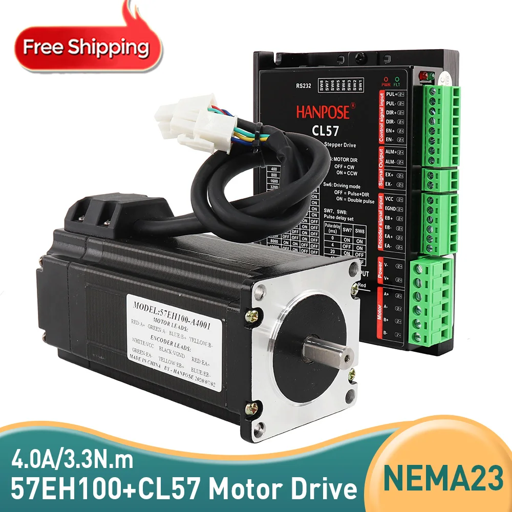 Free Ship Nema23 Closed Loop Servo motor 57EH100A4001 4.0A 3.3N.m CL57 Drive for 3D Printer Robot Foam Plastic 57 Stepper Motor