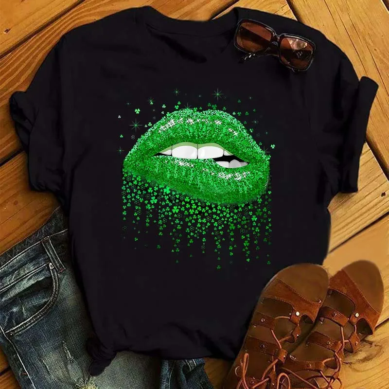 New Harajuku Women T Shirts Leopard Lips Print Tshirt Funny T Shirt Female Short Sleeve Black Tops Tee Fashion Women T-shirts