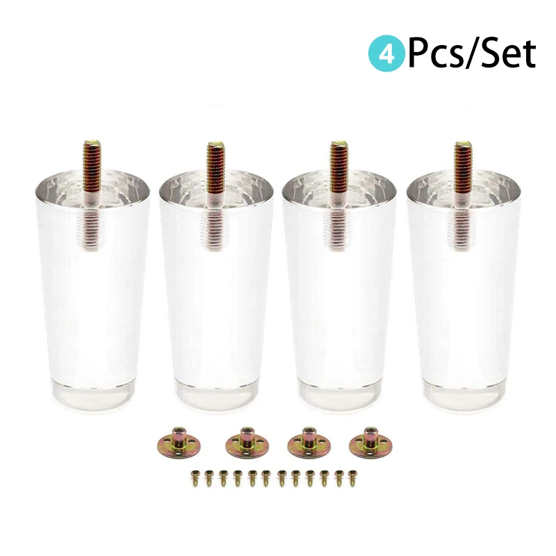 4Pcs Acrylic Furniture Feet Clear for Modern TV Cabinet Cupboard Coffee Table Sofa - Adjustable Height Options 10/12/15CM