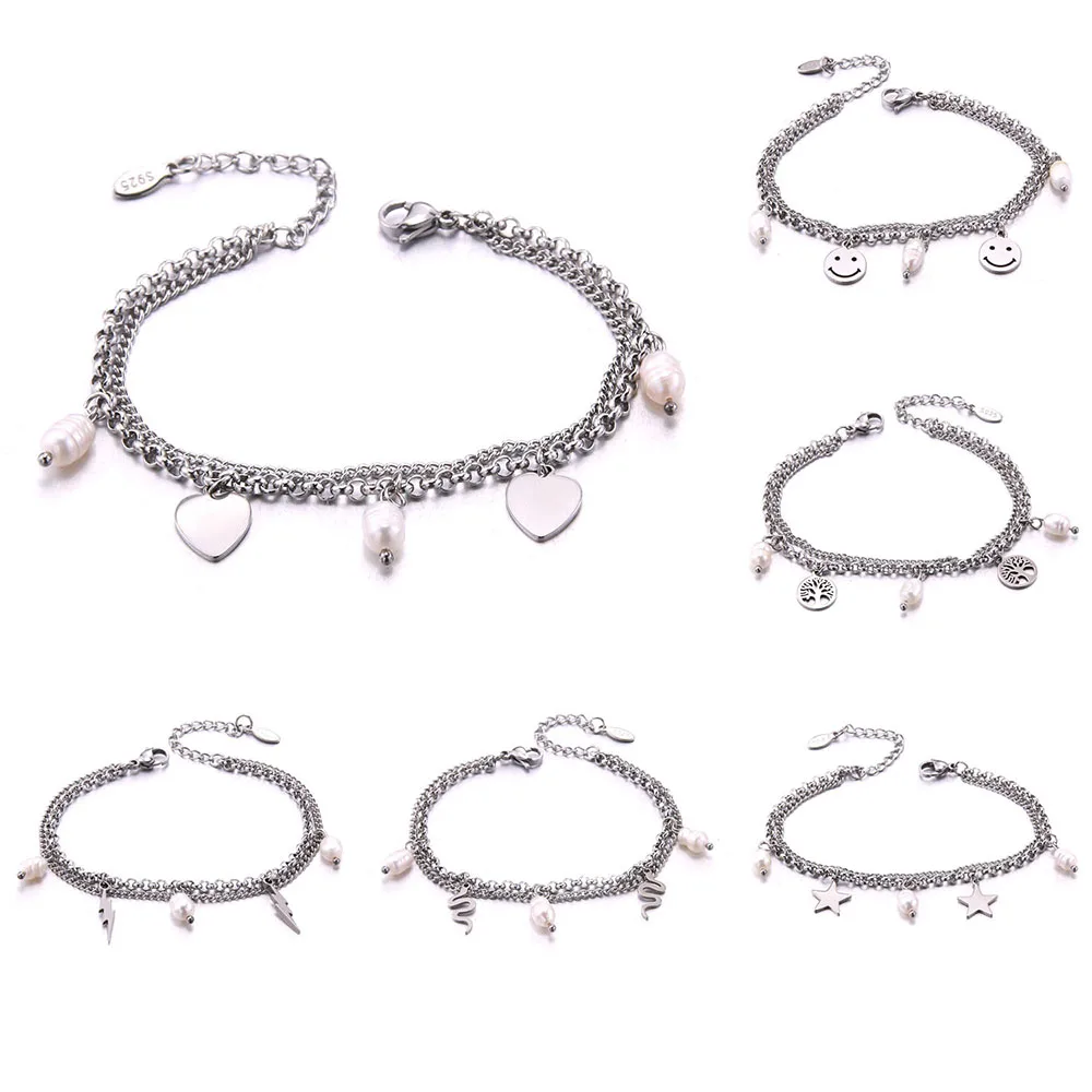 Fashion Stainless Steel Love heart Pearl Charm Bracelets&Bangles For Women Chain Charm Bracelet Party Gift Fashion Jewelry