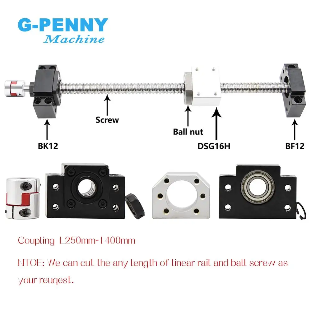 SFU1605 Set RM 1605 Rolled ball screw C7 type with end machined & ball nut & nut housing & BK/BF12 & coupler