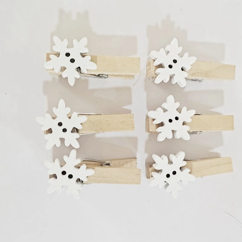 12Pcs Christmas Wooden Clips  Snowflake Wood Clip Mini Wooden Clothes Photo Paper Peg Pin Clothespin Craft Clips for Navidad