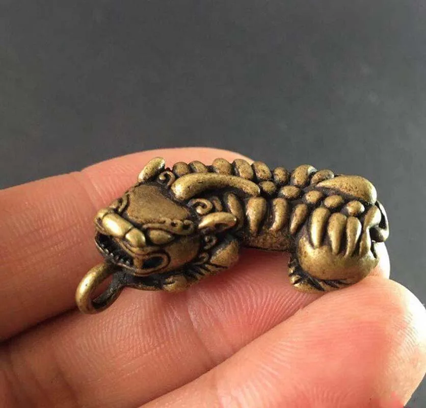 Collectable Chinese Brass Carved Animal Brave Troops Moral Wealth Exquisite Pendant Statuel